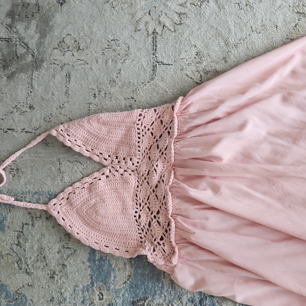 Pink Halter Crochet Dress - Picture 3 of 6
